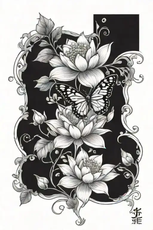 Small Lotus Flower With Butterfly And Vines Wrapped