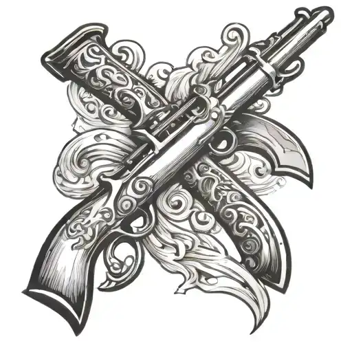 2 Muskets Crossing With Scroll Across The Top Part