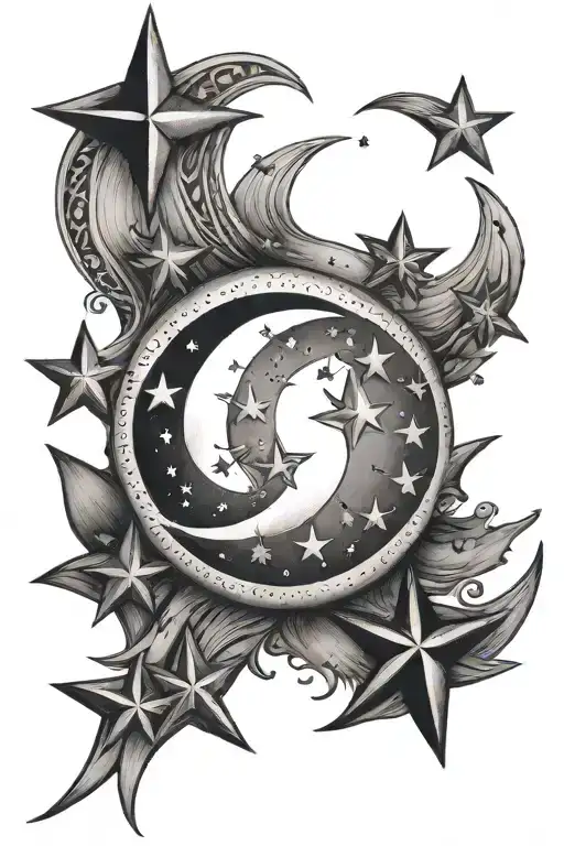 Crescent Moon With 4 Stars Forming