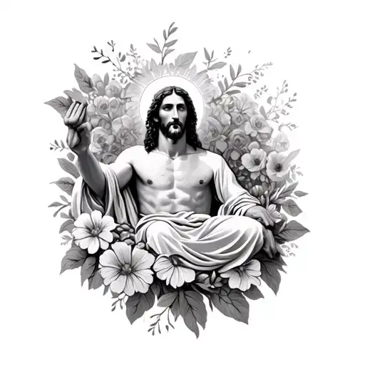 Jesus On A Bed Of Flowers