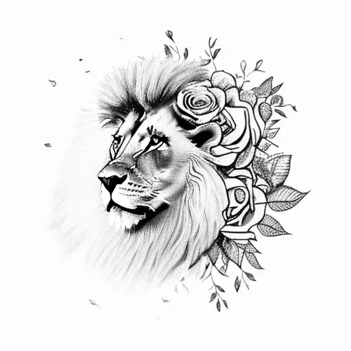 A Majestic Lion Surrounded By A Bouquet Of Flowers Symbolizing Strength And Beauty