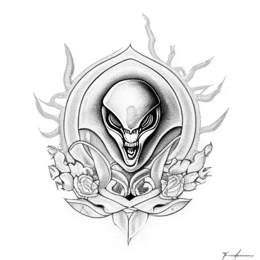 Alien Holding Lakspurs Flower And Cancer Zodiac Sign