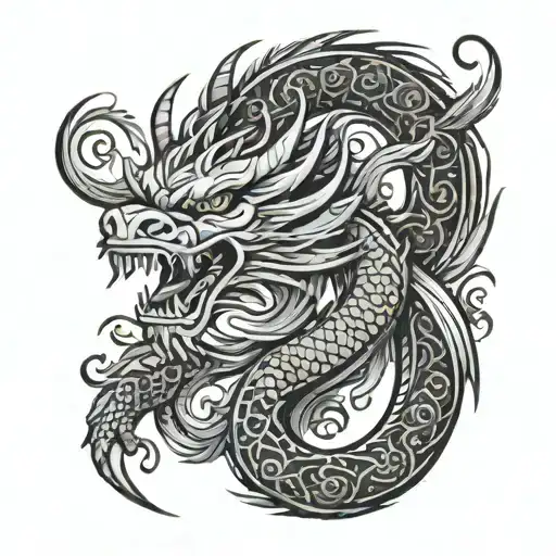 Japanese Dragon With Maori Tribal Patterns