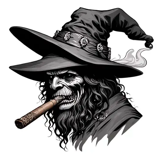 Creepy Voodoo Witch Doctor Smoking Cigar