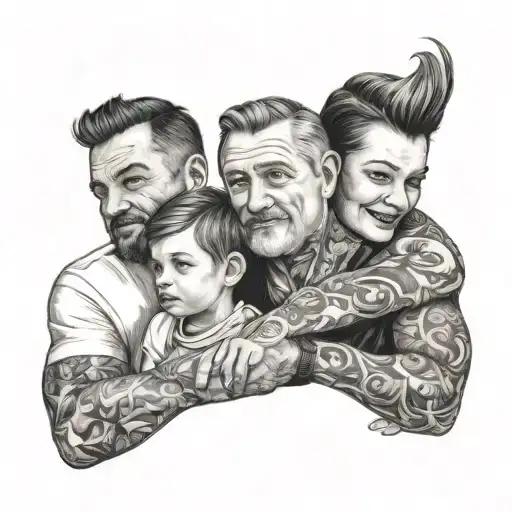 Dad With His Son And Daughter With