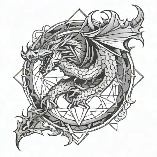 Scared Geometry With A Simple Line Dragon In The Middle