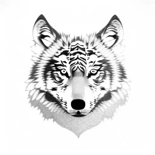 Wolf Cub Face Above A Tiger Cub Face