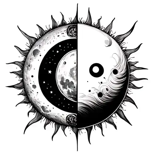 Sun And Then A Moon And Then A Ying Yang Seperate Half Arm Sleeve