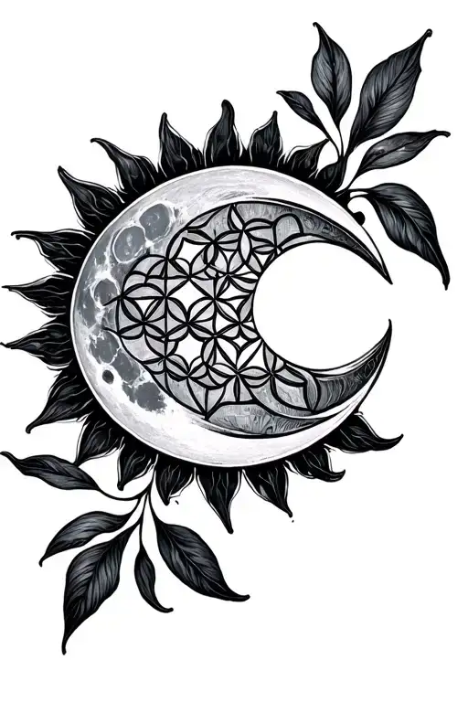 Moon Sun Flower Of Life With Sacred Geometry