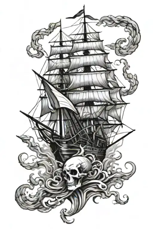 Clipper Ship Kraken Skull