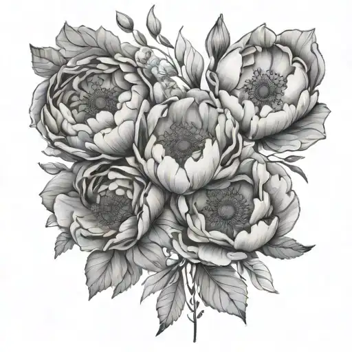 Fine Line Floral Tattoo Including Poppies Peonies And Hydrangeas