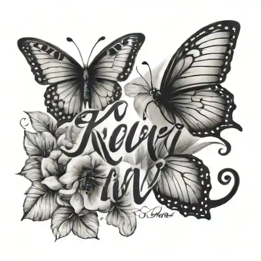 The Word Kiwi In Cursive But Small Butterflies