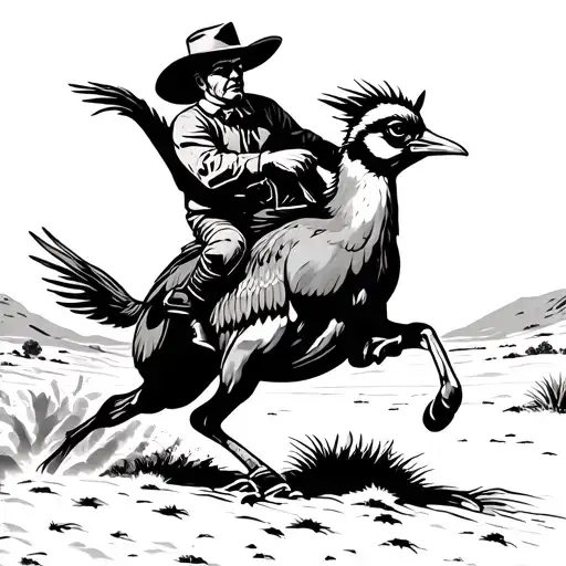 Cowboy Riding A Roadrunner Sprinting Through A Desert American Traditional