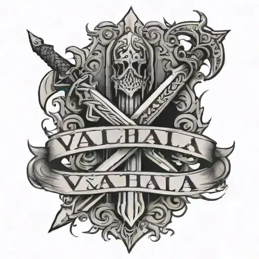 The Word Valhalla With Sword Going Thru