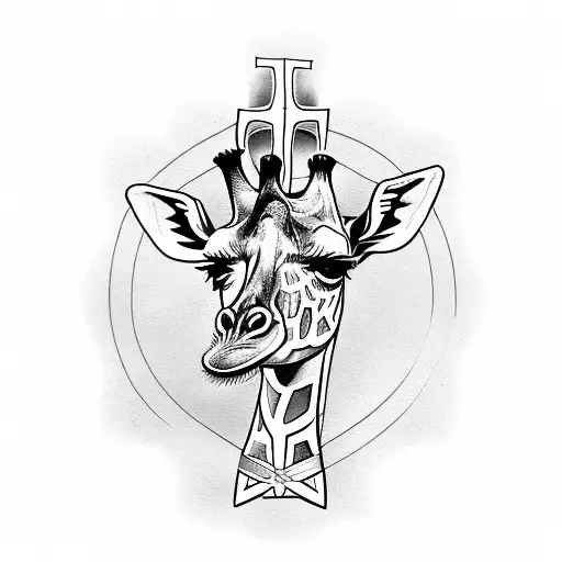 Giraffe In Front Of A Christian Cross