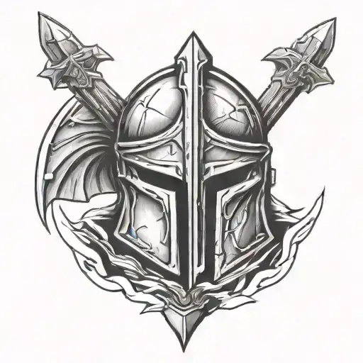 Spartan Helmet With 2 Swords Going Through It Make It Simple