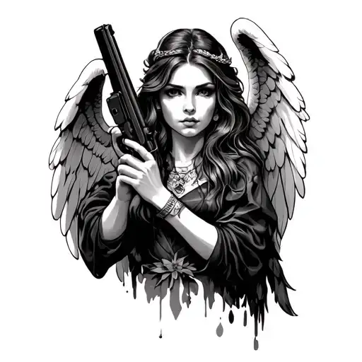 Beautiful Woman Angel Holding Gun