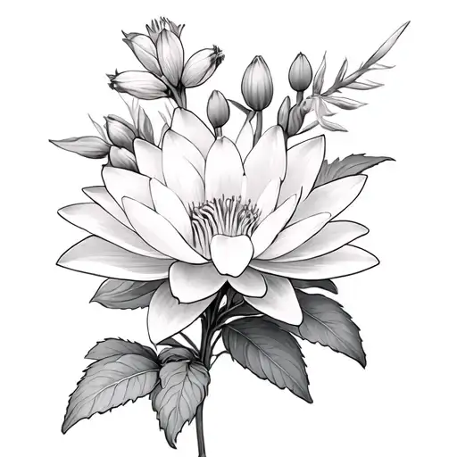 Larkspur And Water Lily Blooming