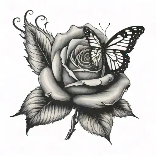 A Rose With A Stem And A Butterfly On Top