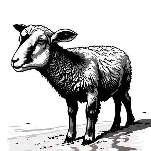 Lamb On A Beach Landscape