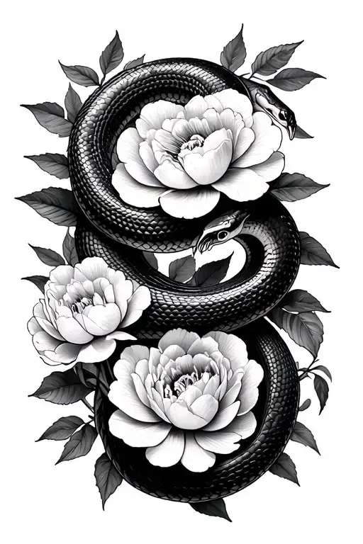 Boa Constrictor With Peonies Flower