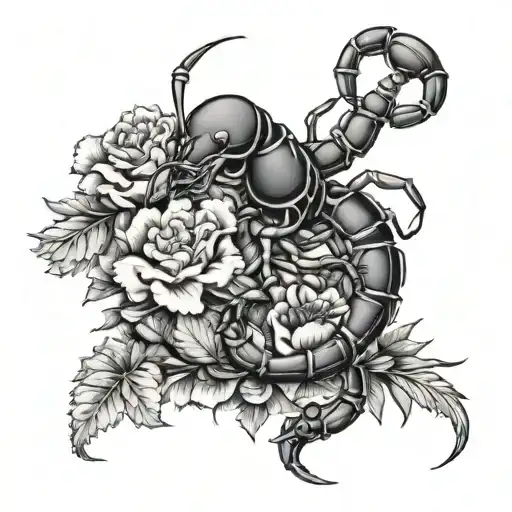 Scorpion With Carnation Flower Intertwined