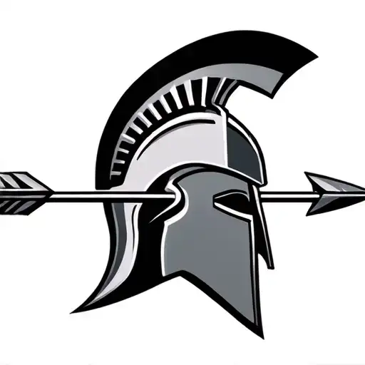Spartan Helmet With Arrow Through It From Top To Bottom