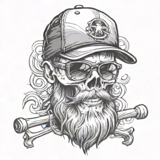 Bearded Skull Wearing Sunglasses And Baseball Hat