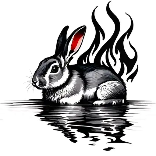 Fire Rabbit With Reflection Of Water Rabbit