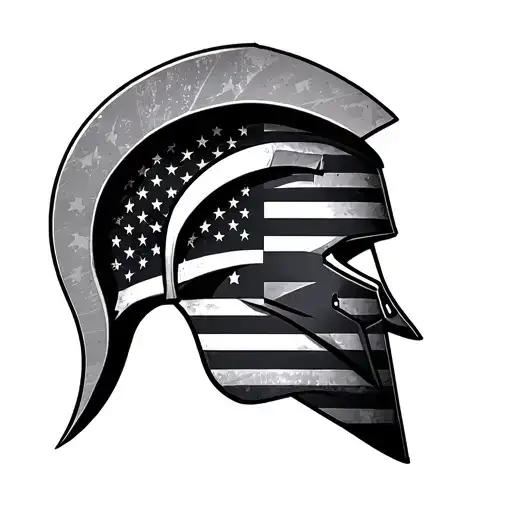 American Flag Forward Facing Spartan Helmet With Filled Background