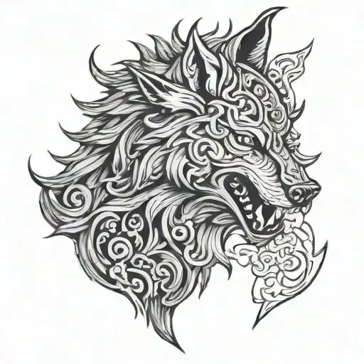 Traditional Fenrir Viking Norse Wolf