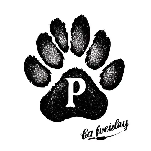 Dog Paw Print With Letter P In Cursive Inside Of Print