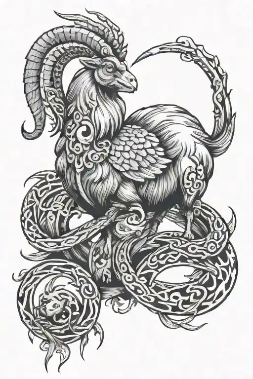 Goat With Fire Rooster And Wooden Snake Wrapped