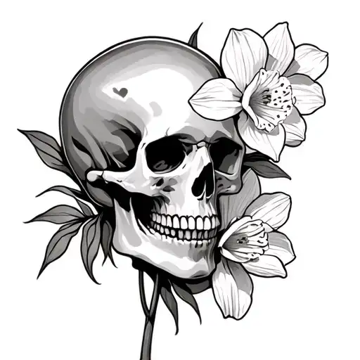 Skull And Narcissus Flower