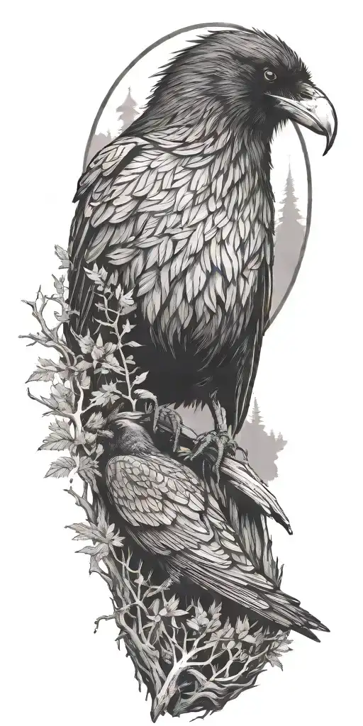 Forest With A Raven Sitting On The Top