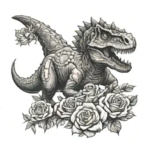 Dinosaur With Roses Blooming