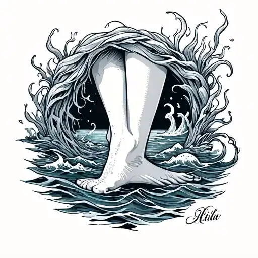 Ocean Themed Ankle Tattoo Wrapping Around Ankle