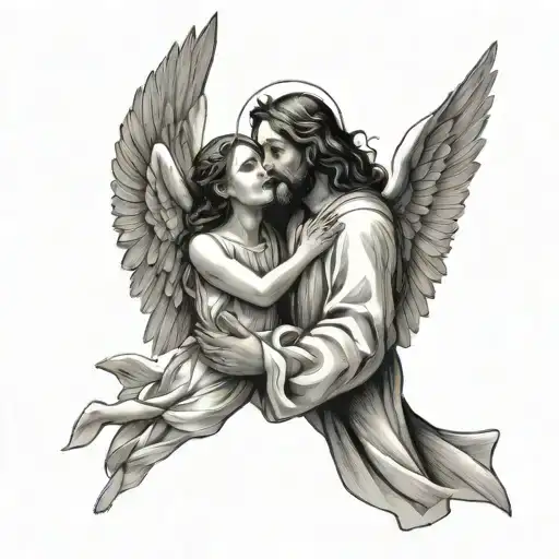Jesus Kissing A Angel With Wings