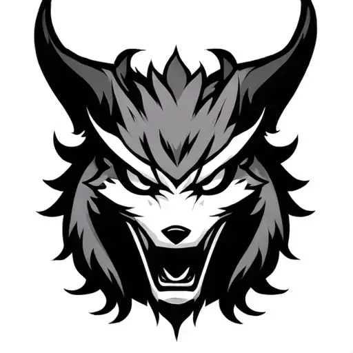 Stencil Stencil Cartoon Demon Kitsune Mask