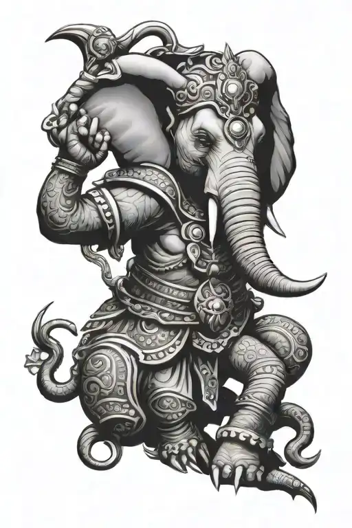 Queen Elephant Warrior With Trunk Up