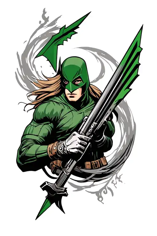 Green Arrow Style Tattoo Design Incorporating Elements