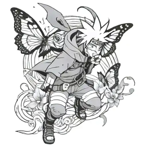Naruto And Butterfly Behind Him