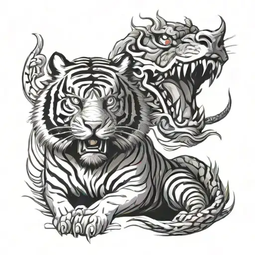 Japanese Tiger And Dragon Blue Eyes Looking