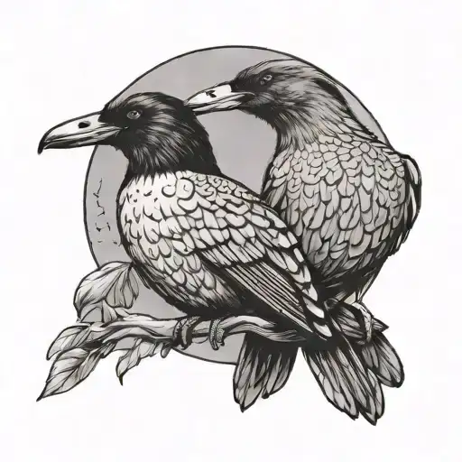 Raven And A Duck Standing Next To Each Other Side