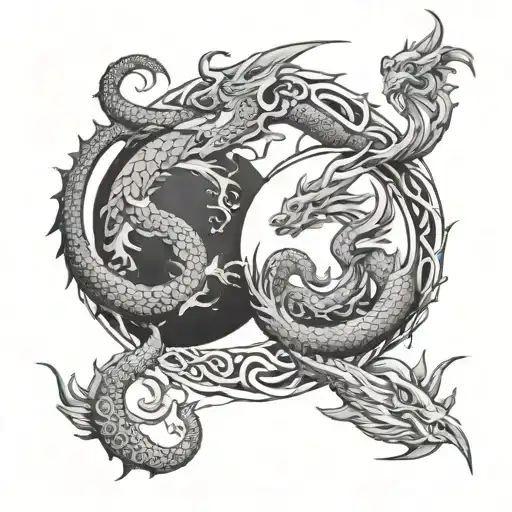 Symbol Of Love With Two Dragons Like Yin-yang Circle