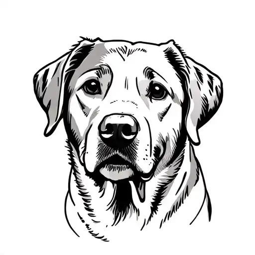 A Labrador Dog Face Very Simple Line Drawing Only Outline
