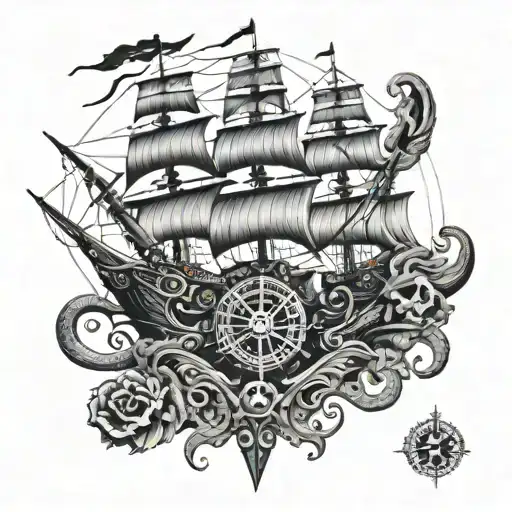 Clipper Ship Skull Compass Octopus Wrapped