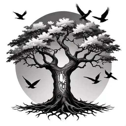 Bodhi Tree With Baby Footprints And Cardinals Flying Ojt Of It Arm Sleeve