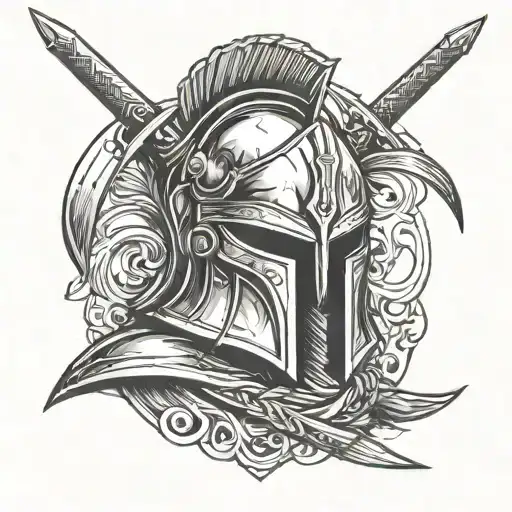 Spartan Helmet With 2 Swords Going Through It