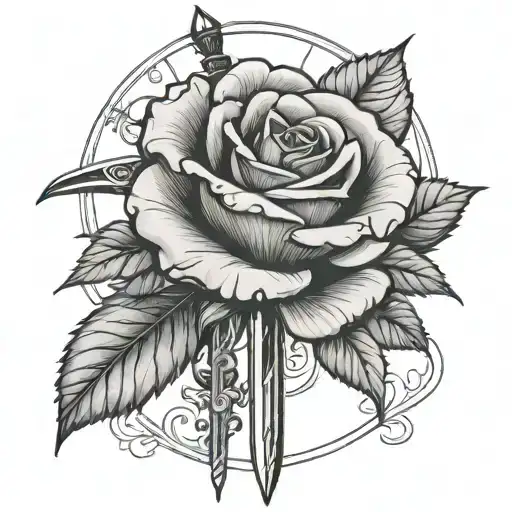 Rose With Sword On Tricep